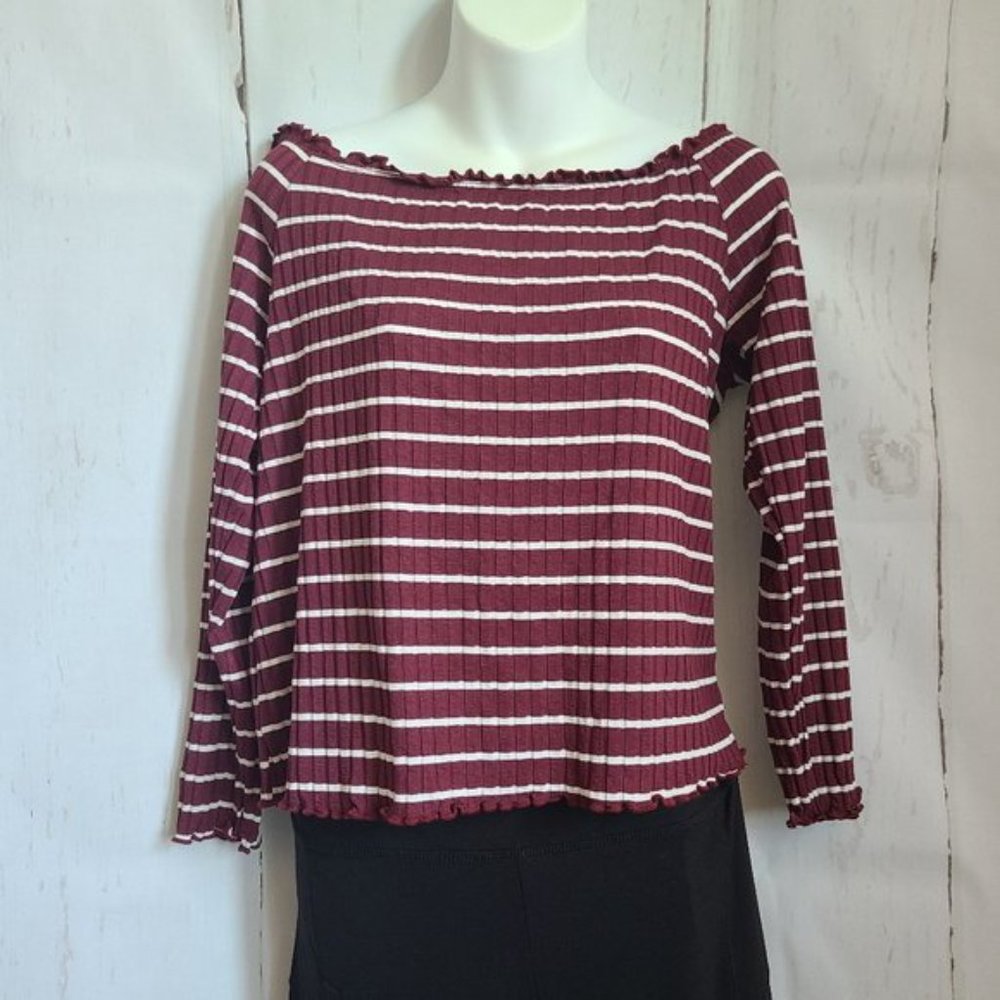Burgundy & White Stripe off the shoulder top